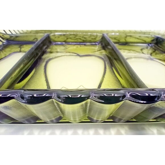 Vintage Indiana Glass Avocado Green Fruit Divided Relish Tray 70s Retro MCM 13" - Picture 9 of 15
